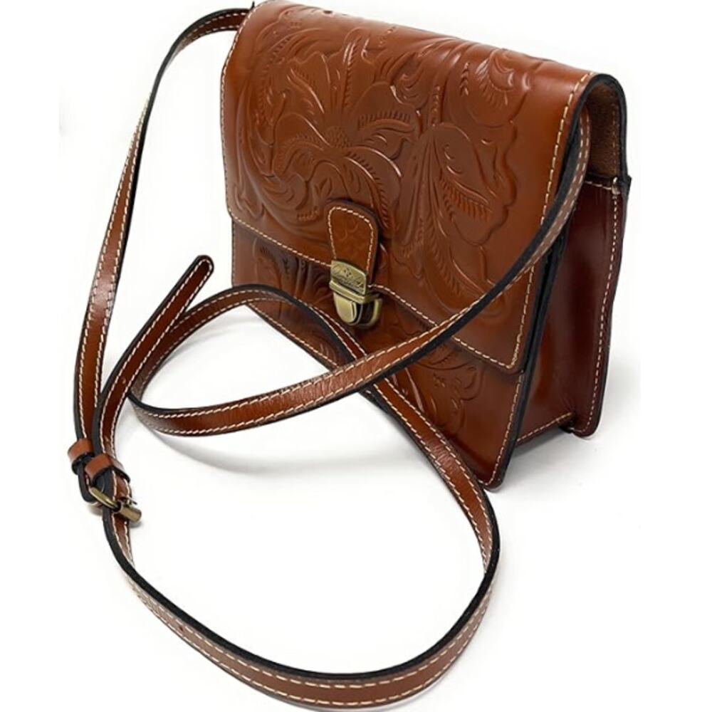 Patricia Nash Florence Brown Tooled Locri Crossbody Handbag One Size - Picture 2 of 11